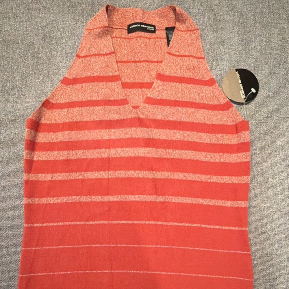 Valerie Stevens Knit Striped Sleeveless Tank Top V-Neck Red White M RN13711